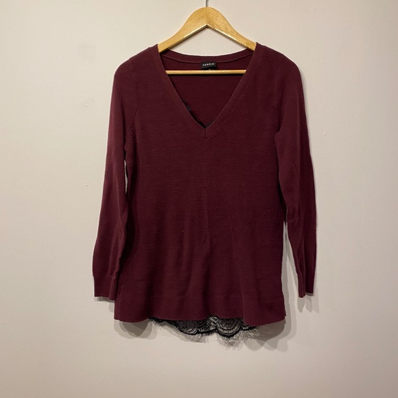 **$5 SALE** Torrid Burgundy Black Lace Trim Sweater - Picture 1 of 4